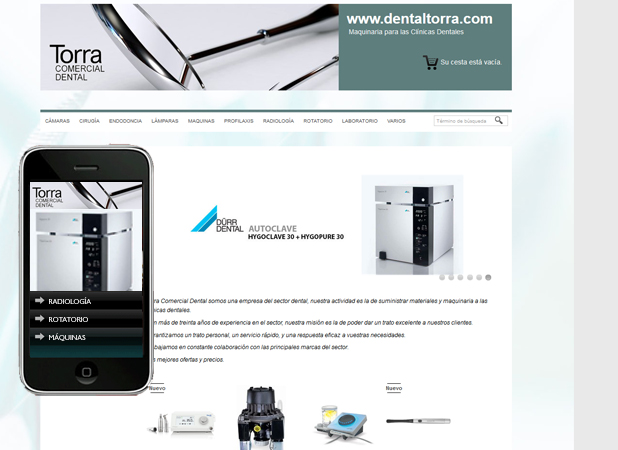 Ejemplo de tienda online, diseño personalizado, Comercial Dental Torra, presentación de productos
